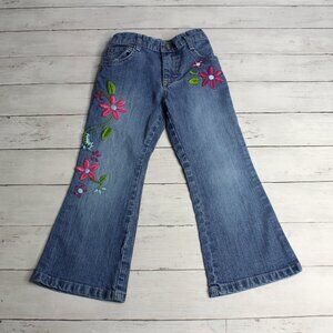 Vintage Lee Denim Blue Jeans Girl's Size 5 Embroidered Floral Flare